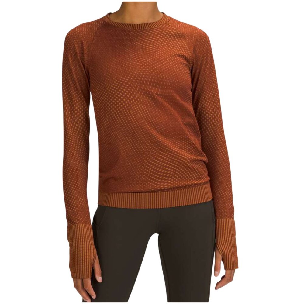 Lululemon Rest Less Pullover Grid Warp Date Brown Desert size 6 S M base shirt